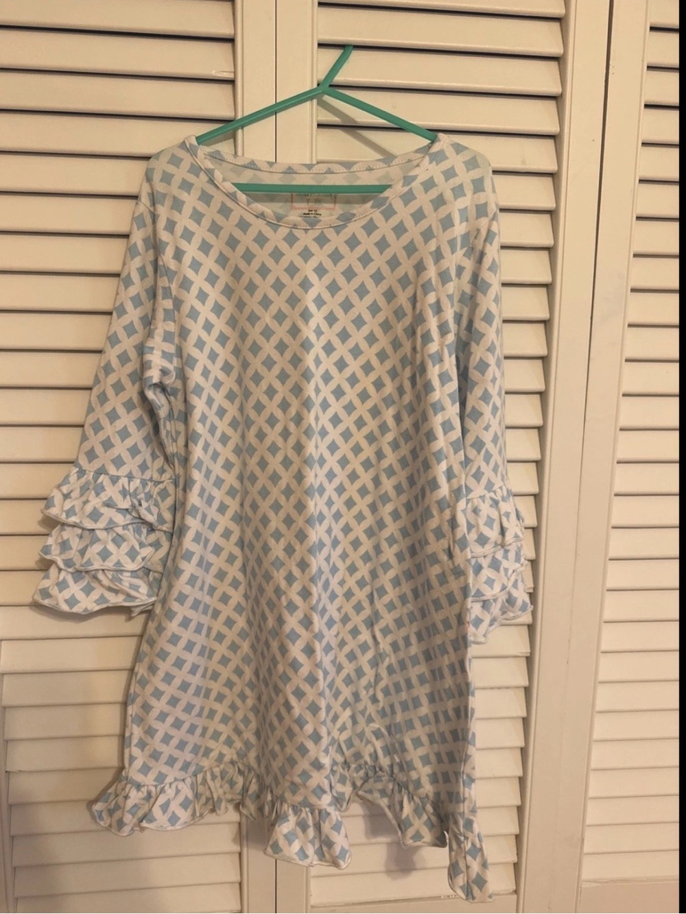 Light Blue and White Lattice Ruffle Tunic